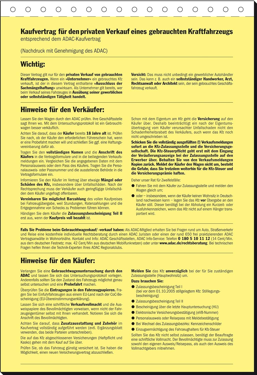 SIGEL KV440/25 Kaufvertrag für gebrauchtes KFZ (ADAC), DIN A4, 25 Stück, Kaufvertrag für gebrauchtes