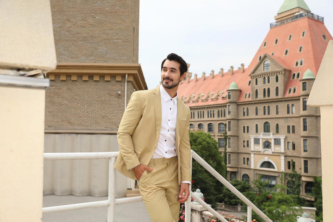 Anzug Herren Slim Fit 3 Teilig Anzüge Herrenanzug Sakko für Hochzeit Business M Beige, M Beige