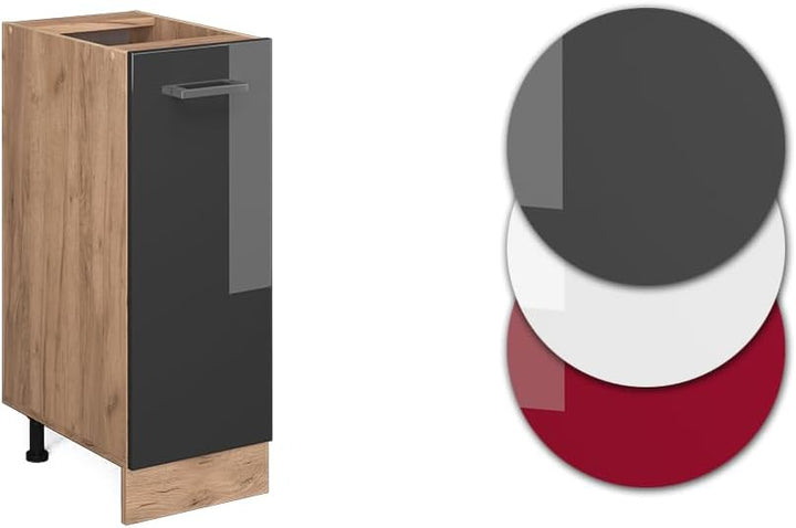 Vicco Unterschrank für die Küche: R-Line, Anthrazit Hochglanz/Goldkraft Eiche, 30 cm AP Marmor Anthr