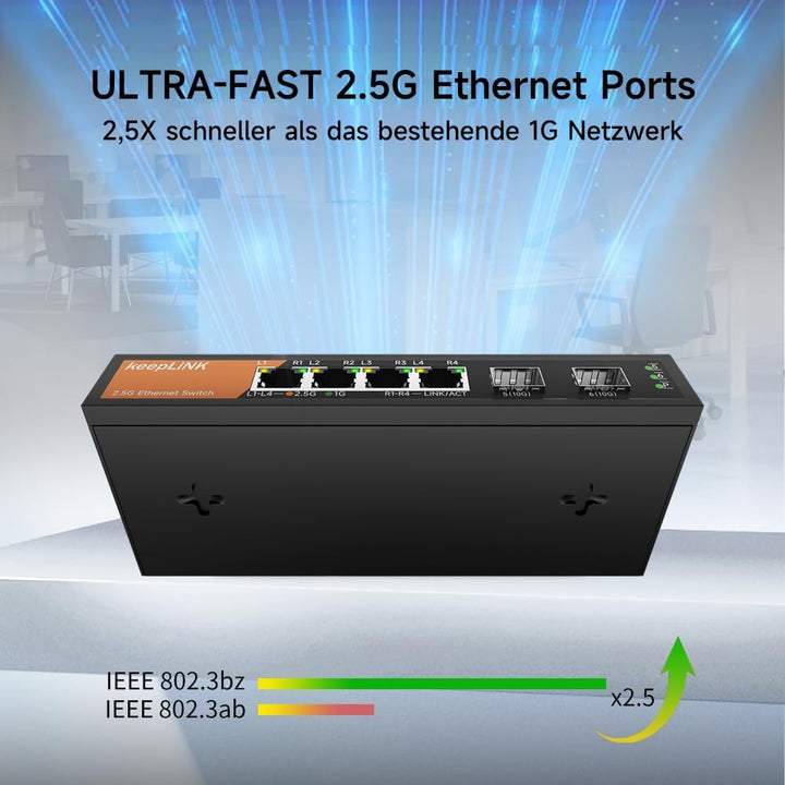 6-Port 2,5G Switch, Nicht verwaltet, 4 x 2,5GBASE-T-Ports und 2 x 10GBASE-T-SFP-Steckplätze, 60 Gbit