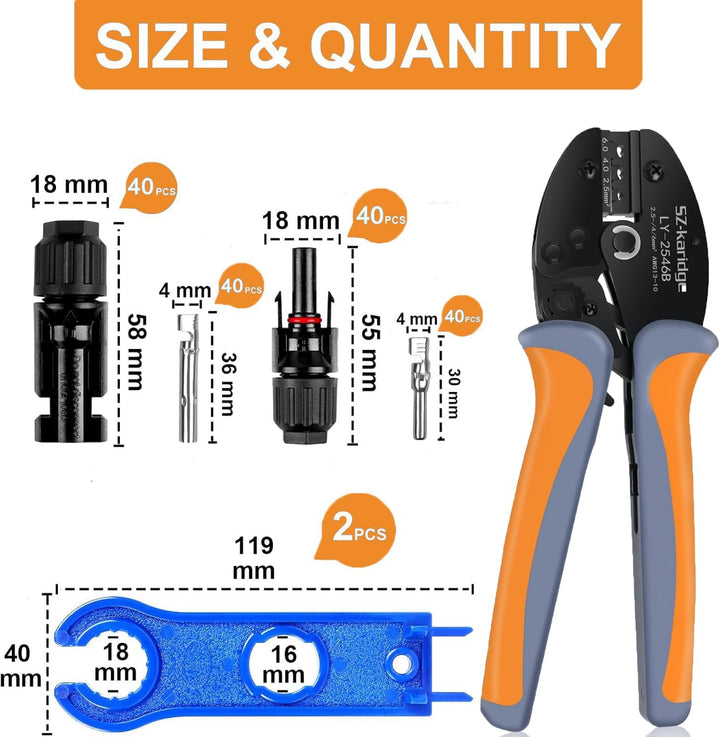 40 Paar Solarstecker Crimpzange-Set für 2,5/4/6mm² Solarpanel-Kabel, Photovoltaik-Stecker, Steckverb