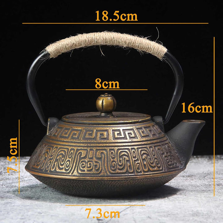 Teekanne Gusseisen, 800ml Asiatische Teekanne Teekessel mit Edelstahl Sieb, Gold Muster 800ml Gold M