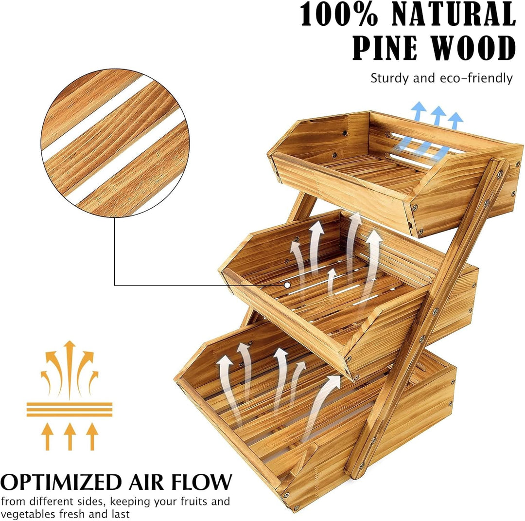 Calm Cozy Obstkorb aus Holz 3 Etagen, Gemüsekorb Obst Etagere, Aufbewahrung Halter für Obst, Kuchen,