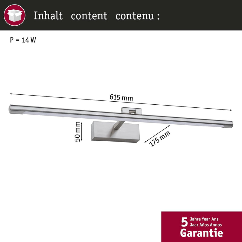 Paulmann 95567 LED Bilderleuchte Mingo 600mm incl. 1x11 W Warmweiss Alu gebürstet Bildbeleuchtung Me