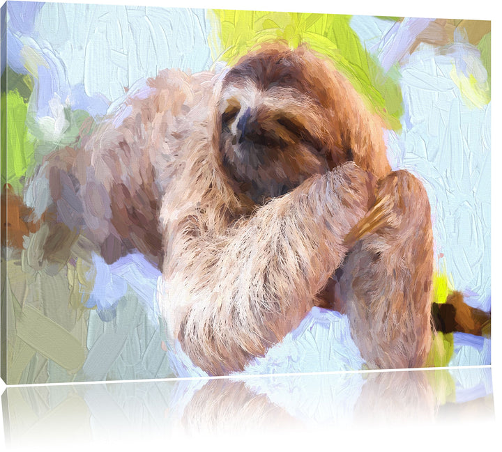 Pixxprint Faultier hängt von AST als Leinwandbild/Grösse: 100x70 cm/Wandbild/Kunstdruck/fertig bespa
