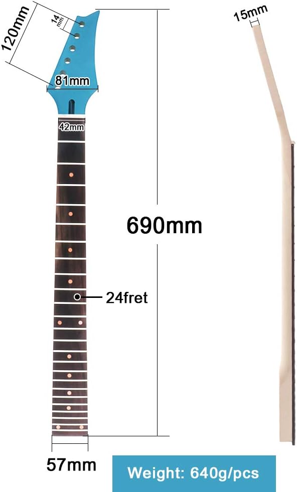 Alnicov E-Gitarrenhals Ahornkopf Palisander Griffbrett 24 Bünde für IBZ-Teile, Blau, blau