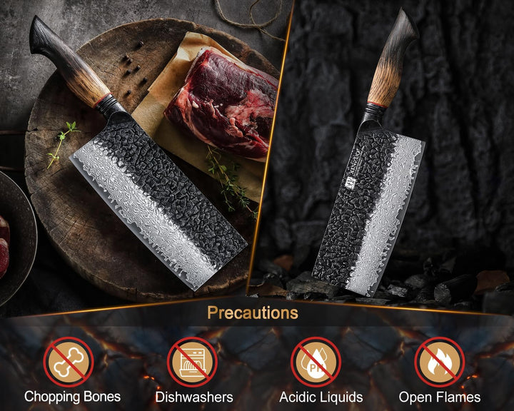 XINZUO Damaststahl Hackmesser 18,5cm Chinesisches Kochmesser -Profi Küchenmesser Hammerfinish Hackbe