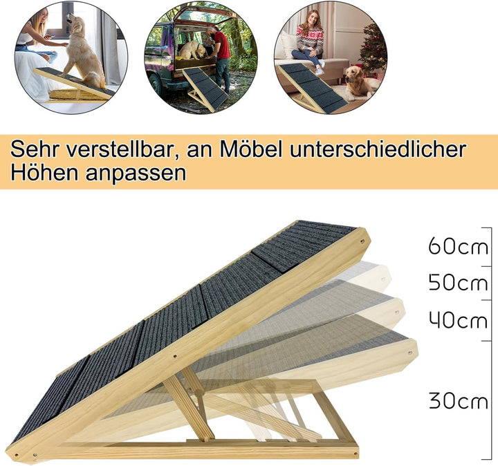 Aufun Hunderampe Hundetreppe Auto Klappbar 100cm lang für Katzen grosse und kleine Hunde, höhenverst