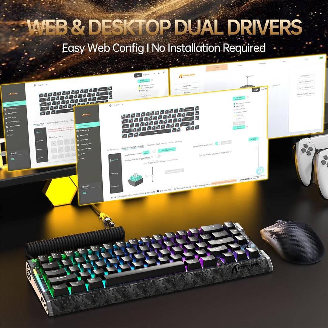 ATTACK SHARK R68 HE Kabel Magnetische Tastatur, Kabellosen R11 ULTRA Gaming-Maus aus Carbonfaser, 80