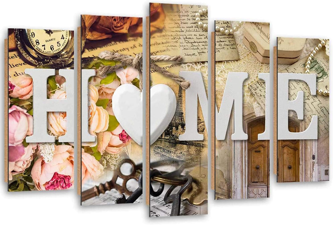 Feeby Wanddeko 5 teile Haus 150x100 cm Bilder modern Wanddekoration Wohnung Wohnzimmer Beige Deko Pa