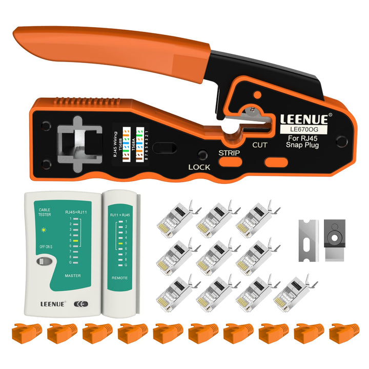 Netzwerk Werkzeug Set, mit 10 x Cat7 RJ45 Stecker, Netzwerktester