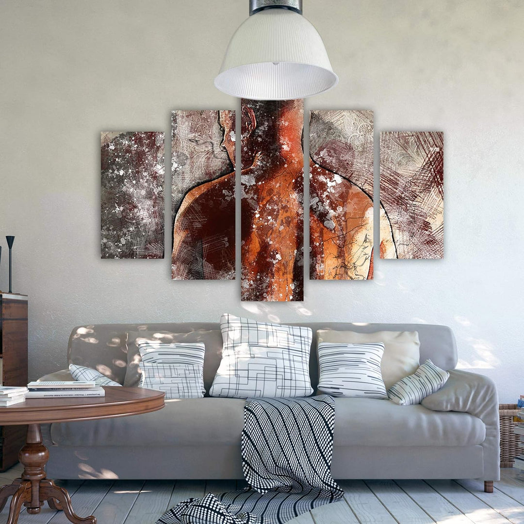 Feeby Wanddeko XXL Abstraktion Leinwandbild 5 Teilig Mann Körper braun 100x70 cm Leinwandbild 100x70