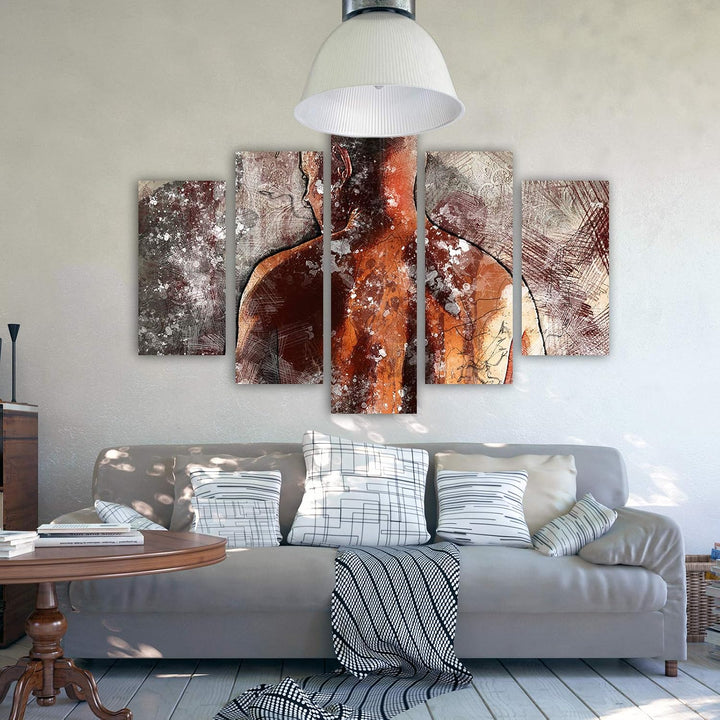Feeby Leinwandbild 5 Teilig Abstraktion Bild Wanddeko Mann Körper braun 150x100 cm Leinwandbild 150x
