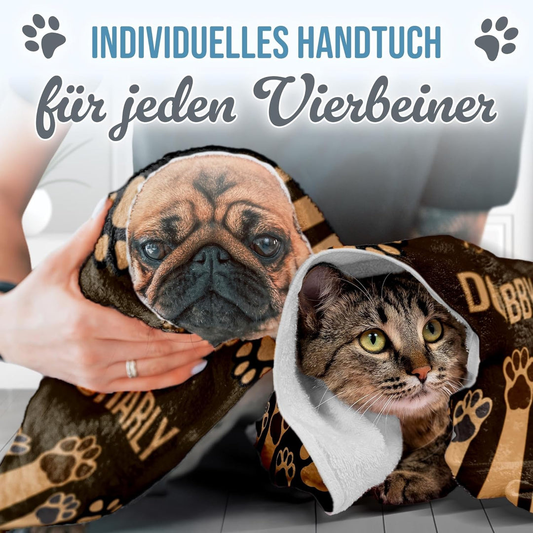 PR Print Royal Personalisiertes Hundehandtuch mit Name selbst gestalten - Pfote - Pfotentuch für Hun