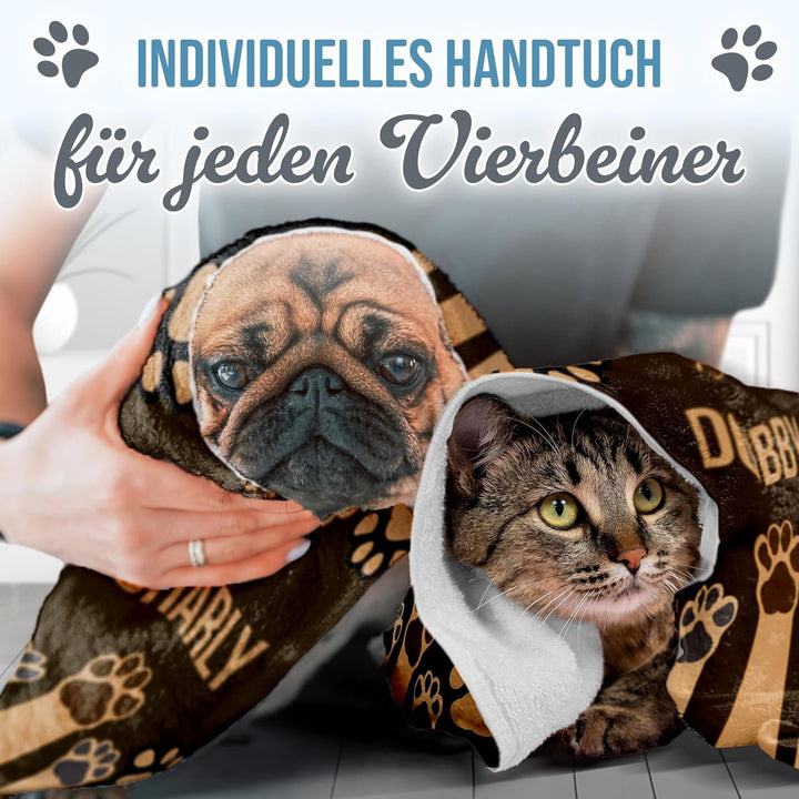 PR Print Royal Personalisiertes Hundehandtuch mit Name selbst gestalten - Pfote - Pfotentuch für Hun
