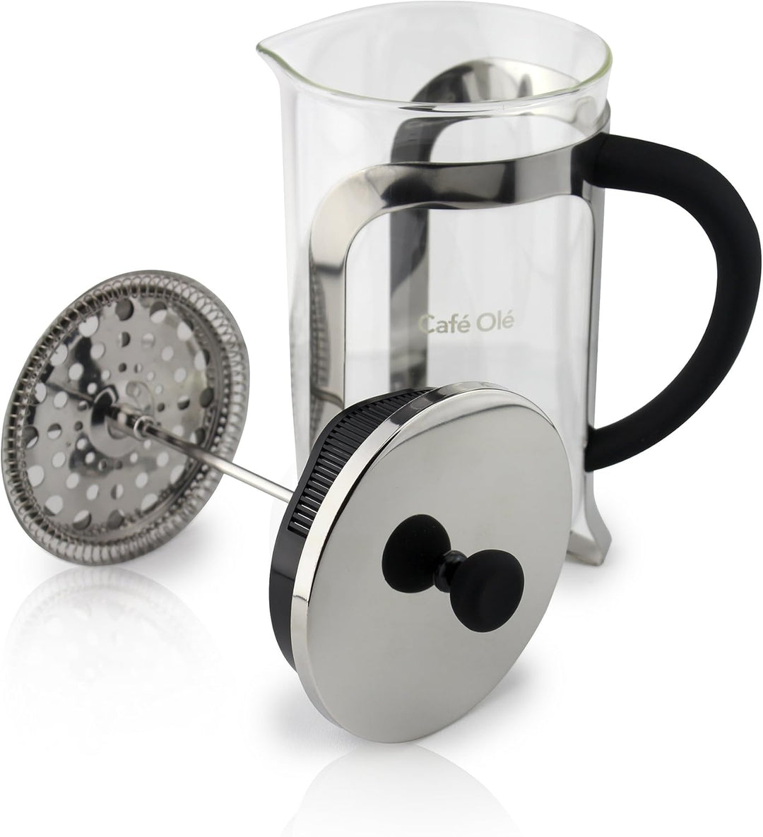 Café Ole Olé Grunwerg MODE Kaffeebereiter aus Glas – 800 ML, 6 Mokkatassen / Demitasse KM-08C Chrom