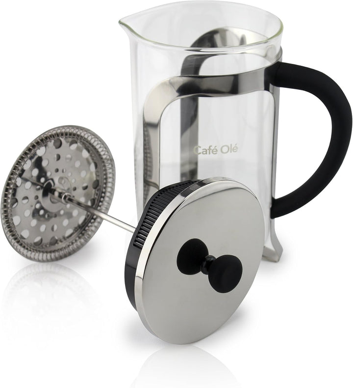 Café Ole Olé Grunwerg MODE Kaffeebereiter aus Glas – 800 ML, 6 Mokkatassen / Demitasse KM-08C Chrom