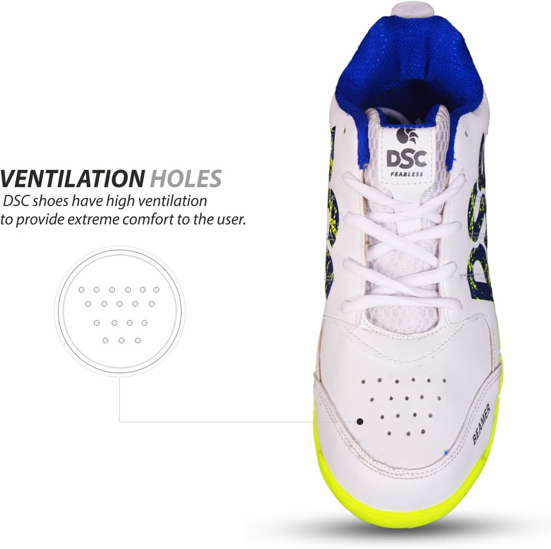 DSC Beamer Cricket Shoes | for Boys and Men | Light Weight | Durable Fluro Yellow White 35 EU, Fluro