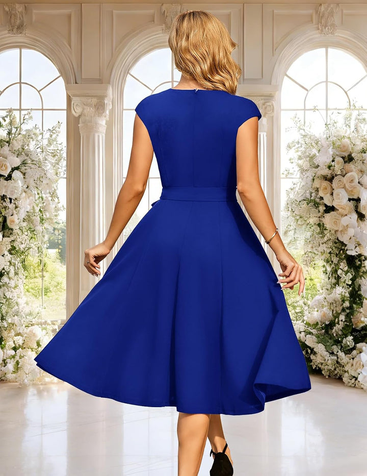 DRESSTELLS Cocktailkleid Damen Elegant Weihnachts 1950er Vintage A-Line Swing Knielang Festlich Wint