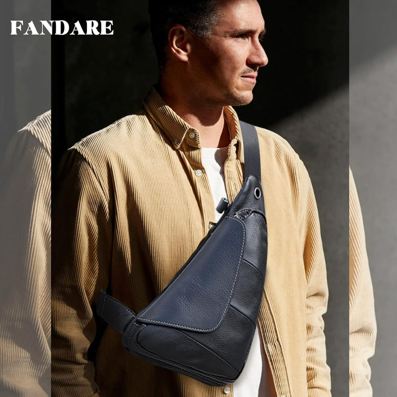FANDARE Anti-Diebstahl Brusttasche Herren Sling Crossbody Pack Leder Umhängetaschen Schultertasche B