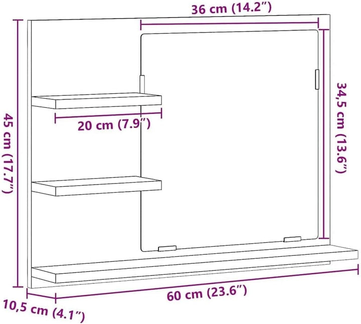 vidaXL Badspiegel mit 3 Ablagen Spiegelregal Wandspiegel Badezimmerspiegel Bad Spiegel Badezimmer Ba
