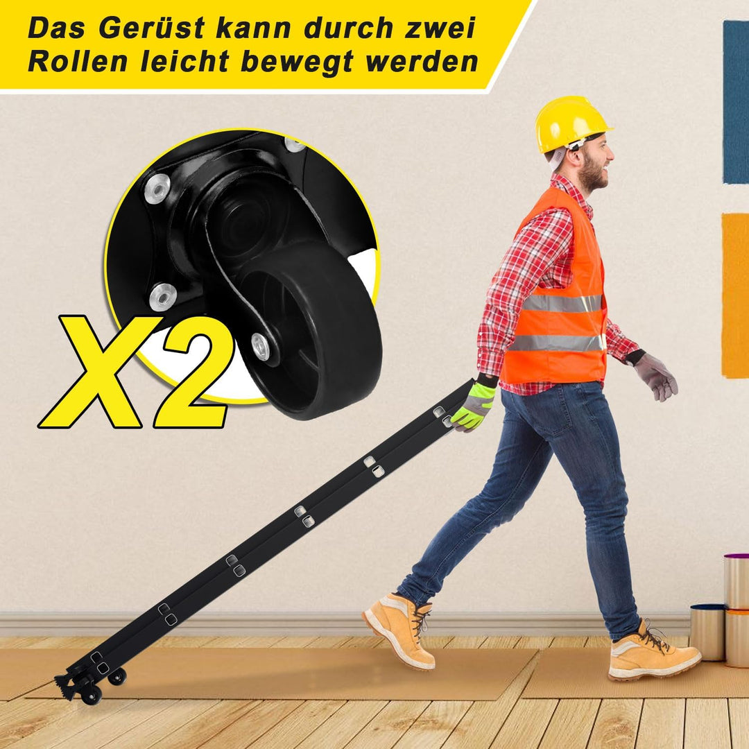 Gimisgu Gerüst, 4 in 1 Alu Multifunktionsleiter 6+6 Stufen, Mobile Mehrzweckleiter mit Plattform und