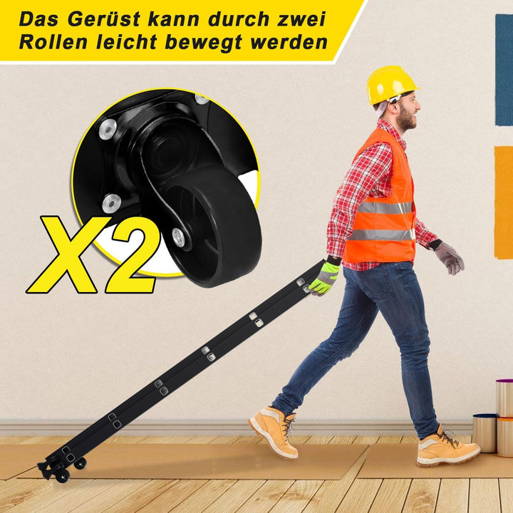 Gimisgu Gerüst, 4 in 1 Alu Multifunktionsleiter 6+6 Stufen, Mobile Mehrzweckleiter mit Plattform und