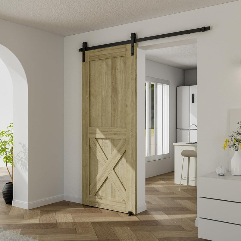 CCJH 243cm (8FT) Schiebetür Set schiene laufschienen mit Bodenführung Holz schiebetürbeschlag, Nachr