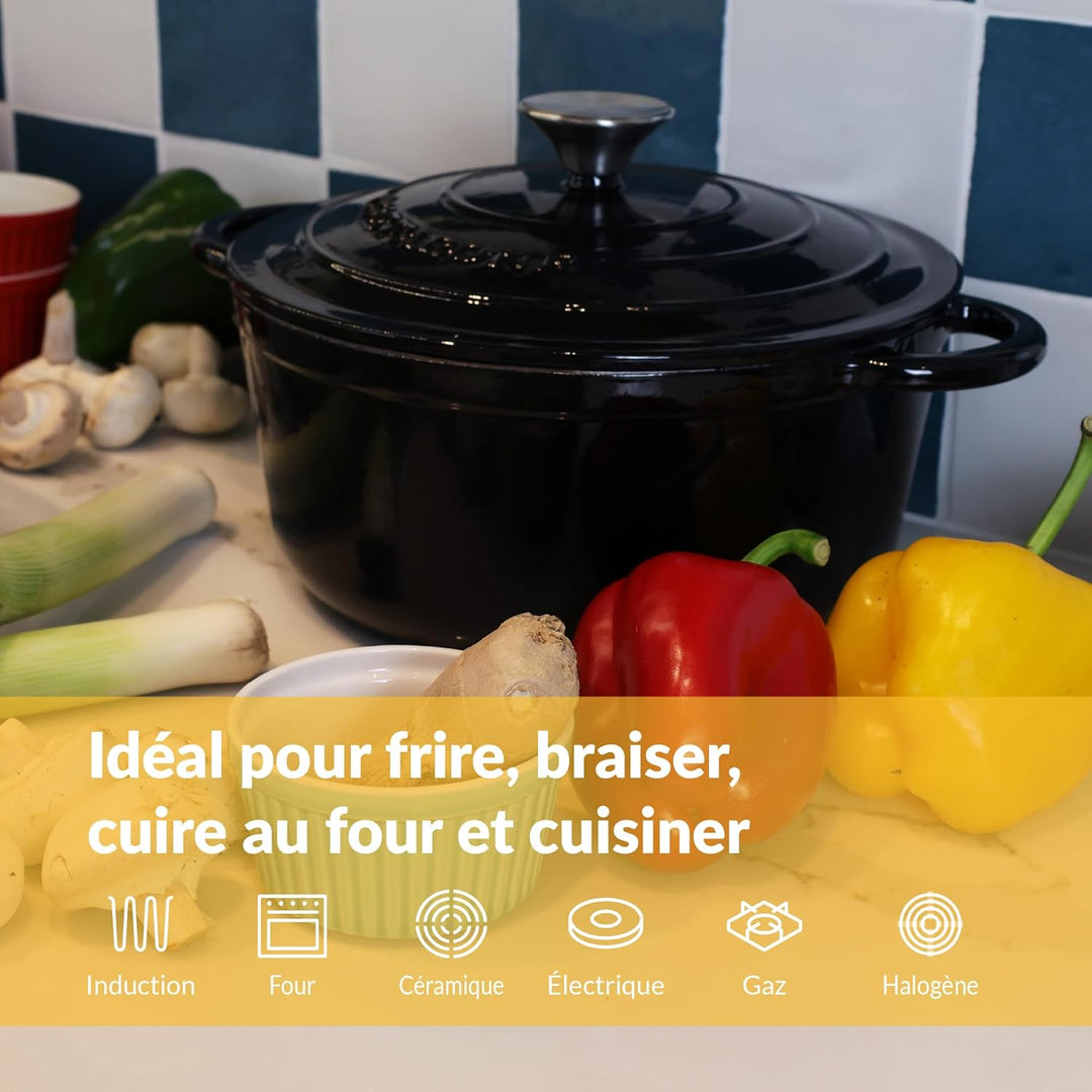 Chefarone Gusseisen Topf Brot Backen 24 Cm, 3,5 L Schmortopf, Emailliert Zum Schmoren, und Braten, B