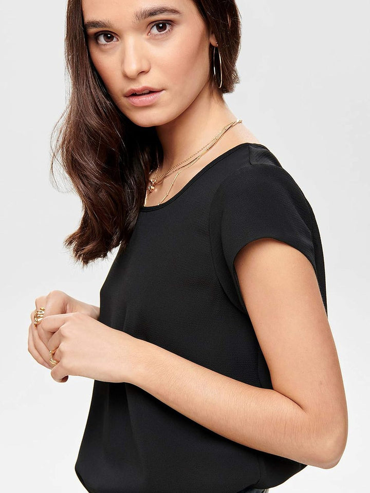 ONLY Damen Onlvic S/S Solid AOP Top Ptm T-Shirt, Blusenshirt, Kurzarm 34 2er Pack (Pack B: Black/Pum