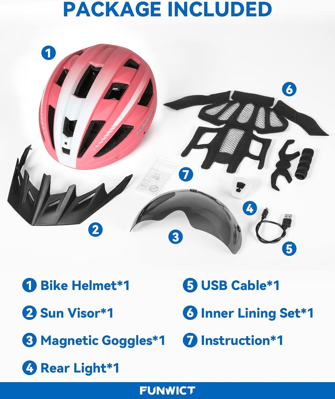 FUNWICT Fahrradhelm mit Visier für Herren Damen, Leichte Fahrradhelm mit Magnetischem Brille und USB