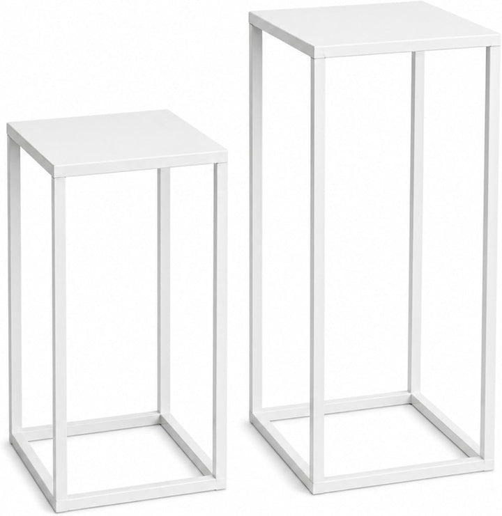 DanDiBo Blumenhocker Metall Weiss Eckig Blumenständer Beistelltisch 96482 2er Set Blumensäule Modern
