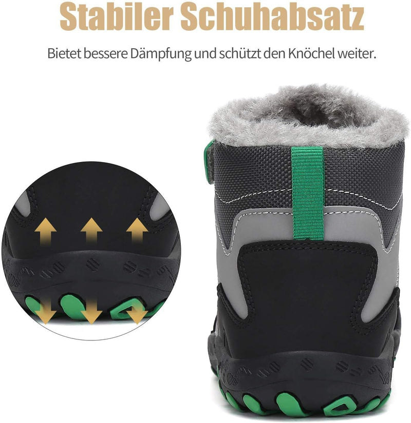 Mishansha Kinder Winterschuhe Gefüttert Winterstiefel für Jungen Mädchen Gr.24-38 24 EU Schwarz Grau