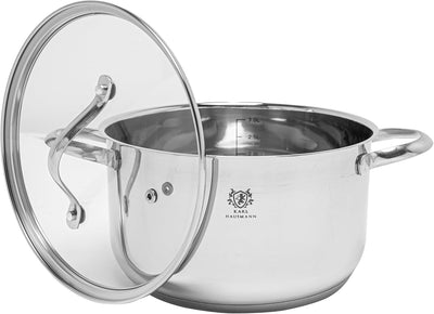 Topfset Induktion 3-teilig, Kochtopf Set mit Glasdeckel, Edelstahl mattiert, Induktions Töpfe Set un