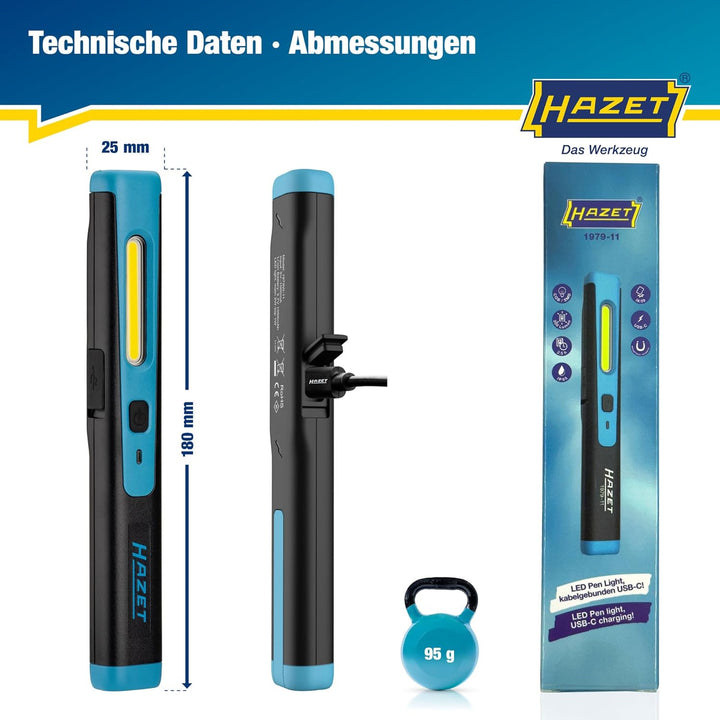 HAZET LED Stiftlampe 1979-11 | kleine & kompakte Werkstatt-Lampe mit hoher Leuchtleistung, stufenlos