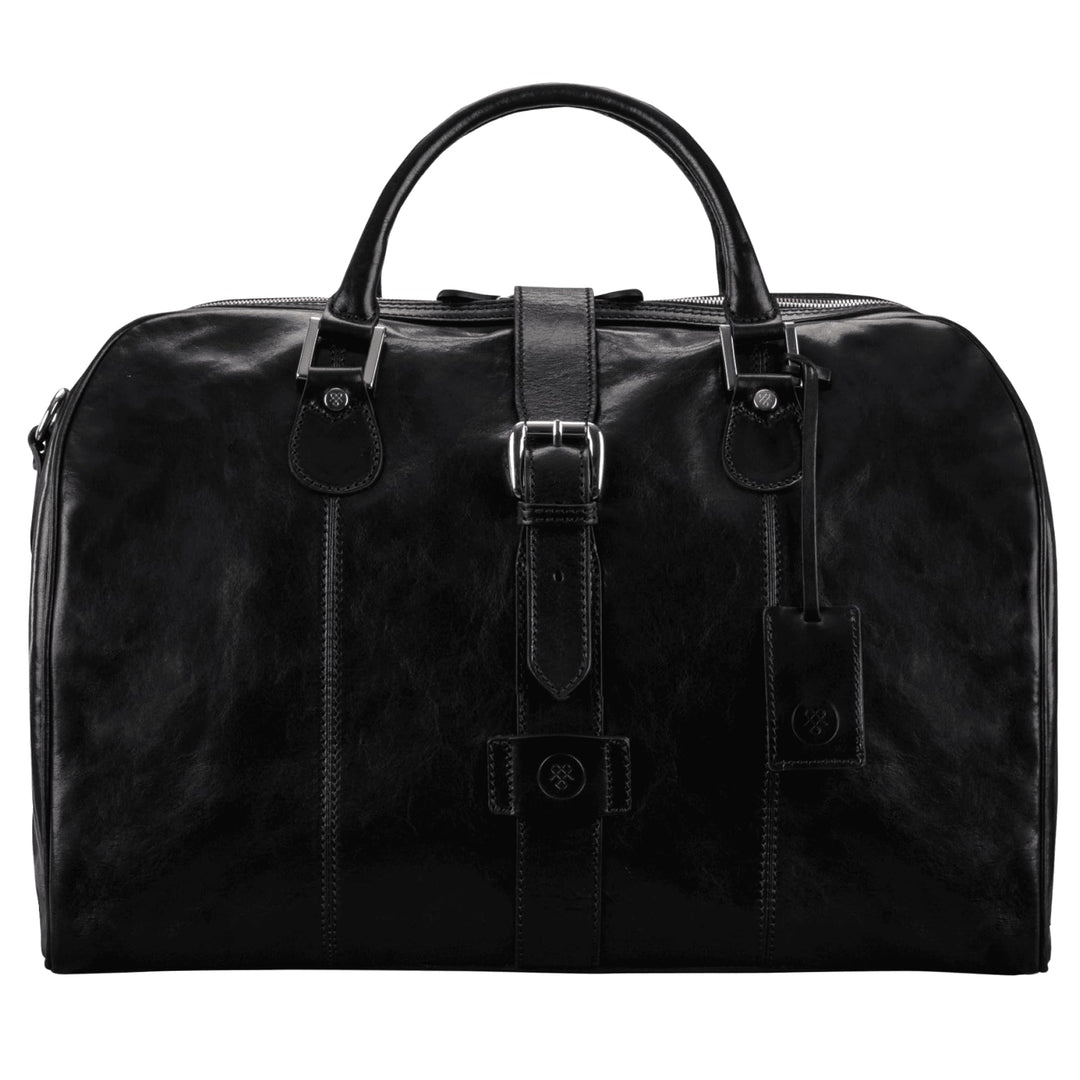 Maxwell-Scott Handgefertigte Leder Handgepäck Reisetasche Farini in Schwarz, Schwarz
