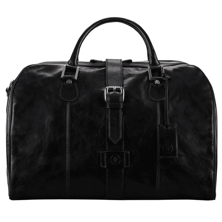 Maxwell-Scott Handgefertigte Leder Handgepäck Reisetasche Farini in Schwarz, Schwarz
