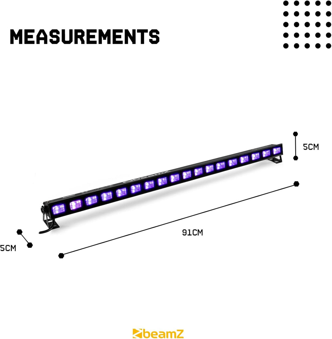BeamZ BUV183 Schwarzlichtlampe, Schwarzlicht Lampe 91cm, Schwarzlicht Party Bar mit 18 LEDs, UV Lich