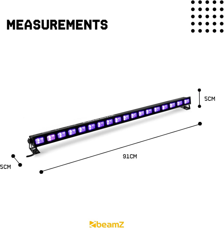 BeamZ BUV183 Schwarzlichtlampe, Schwarzlicht Lampe 91cm, Schwarzlicht Party Bar mit 18 LEDs, UV Lich