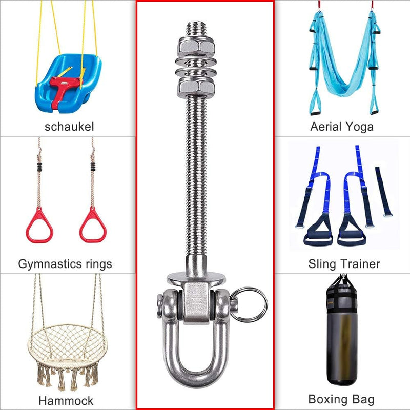 SELEWARE Strapazierfähiger Schaukel Aufhänger aus Edelstahl, Schaukelhaken für Holzbalken und Stahlt