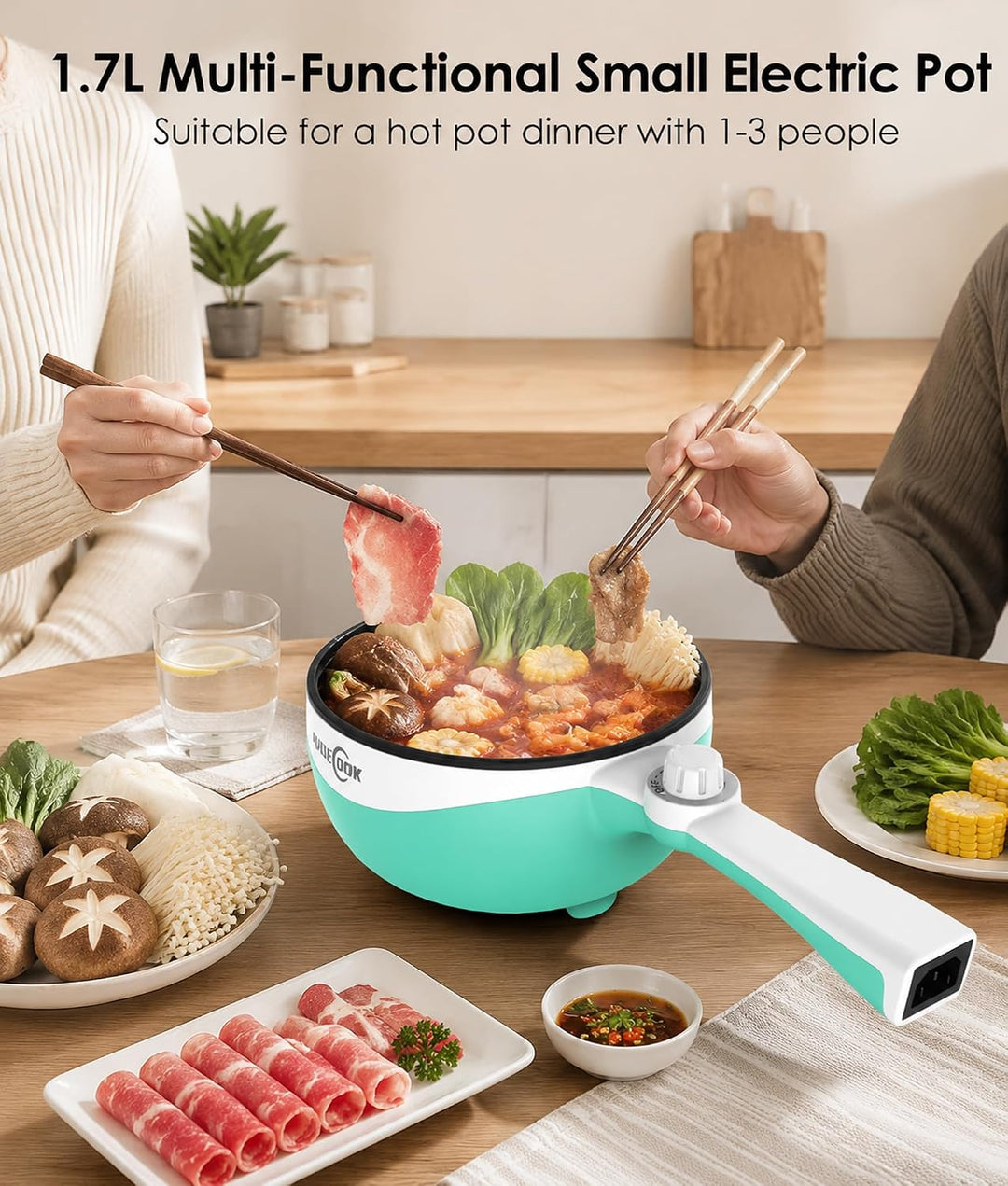 Audecook Electric Pot, 1.7L Elektrische Bratpfanne Travel Portable Pot, Mini Electric Skillet for Do