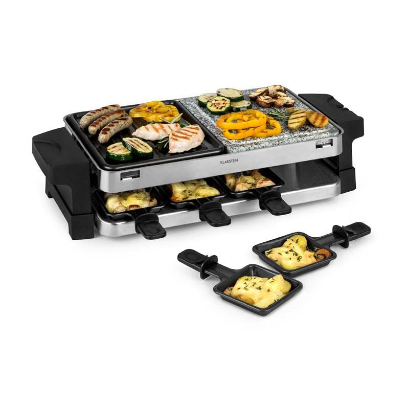 Klarstein Sirloin Raclette-Grill, 1500 Watt, 2-in-1: Aluminium-Grillplatte &amp; Natursteinplatte, Edels