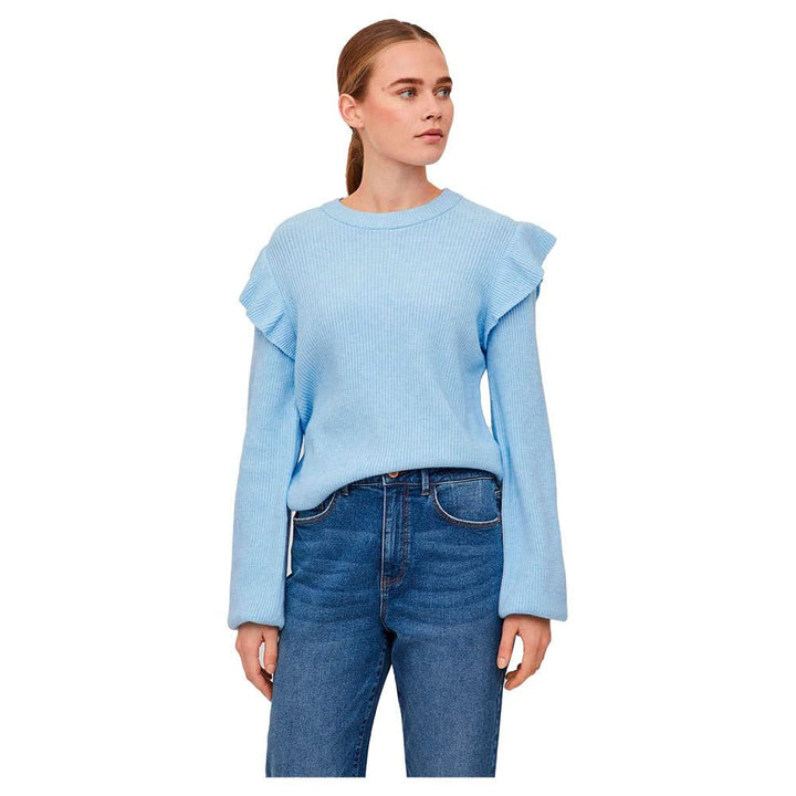 Vila Damen Viril O-Neck Flounce Knit Top-Noos Pullover XS Kentucky Blue/Detail:melange, XS Kentucky