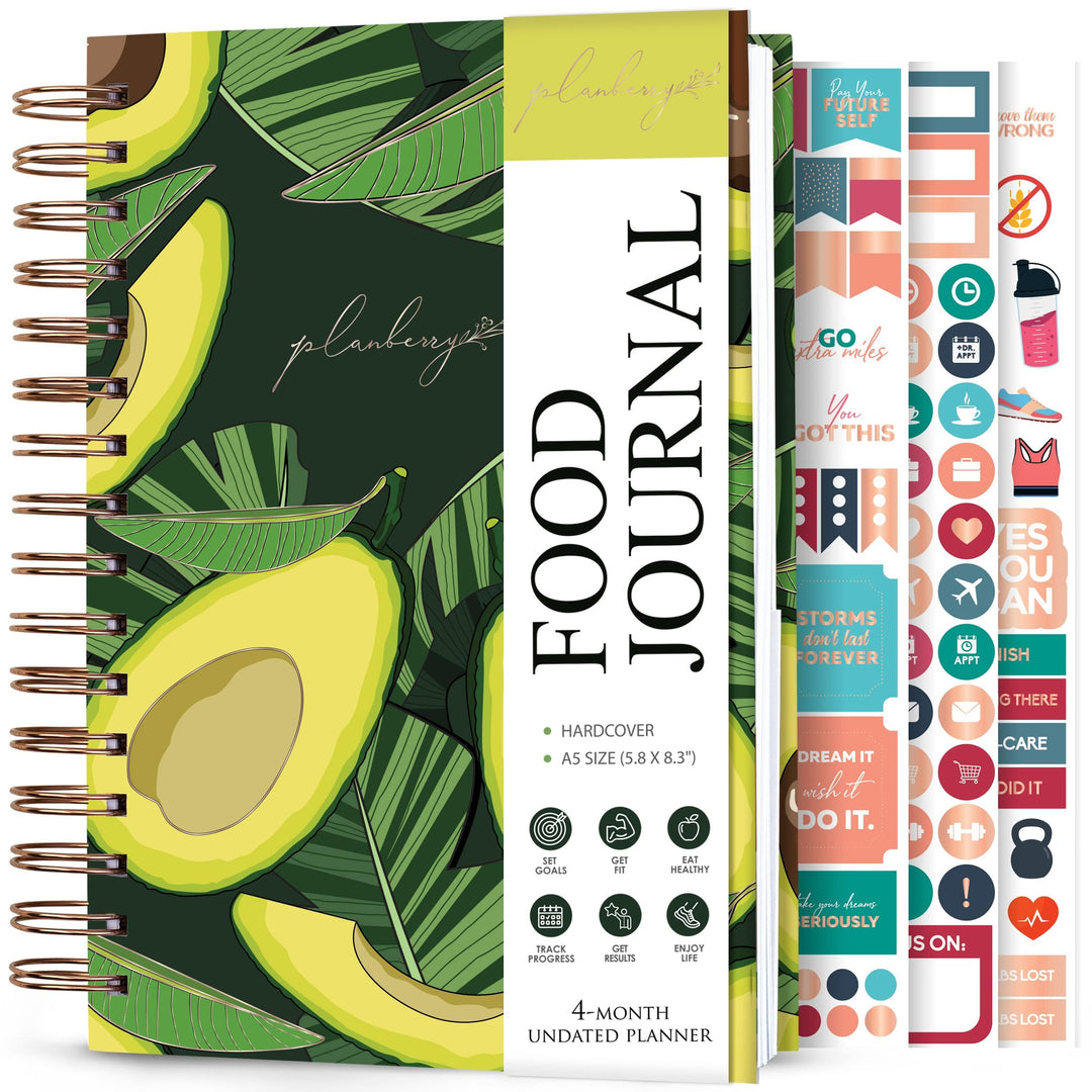 PLANBERRY Food Journal Premium - Ernährungsplaner - Diät- & Kalorien-Tracker - Mahlzeit- & Übungstag