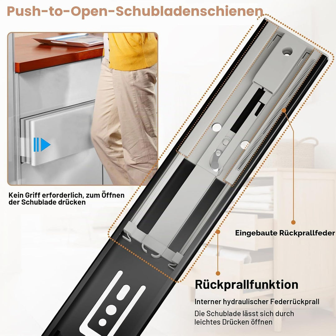 AOLISHENG Schubladenschienen 350 mm, Vollauszug mit Push to Open Funktion für Küchenschubladen, 45 k