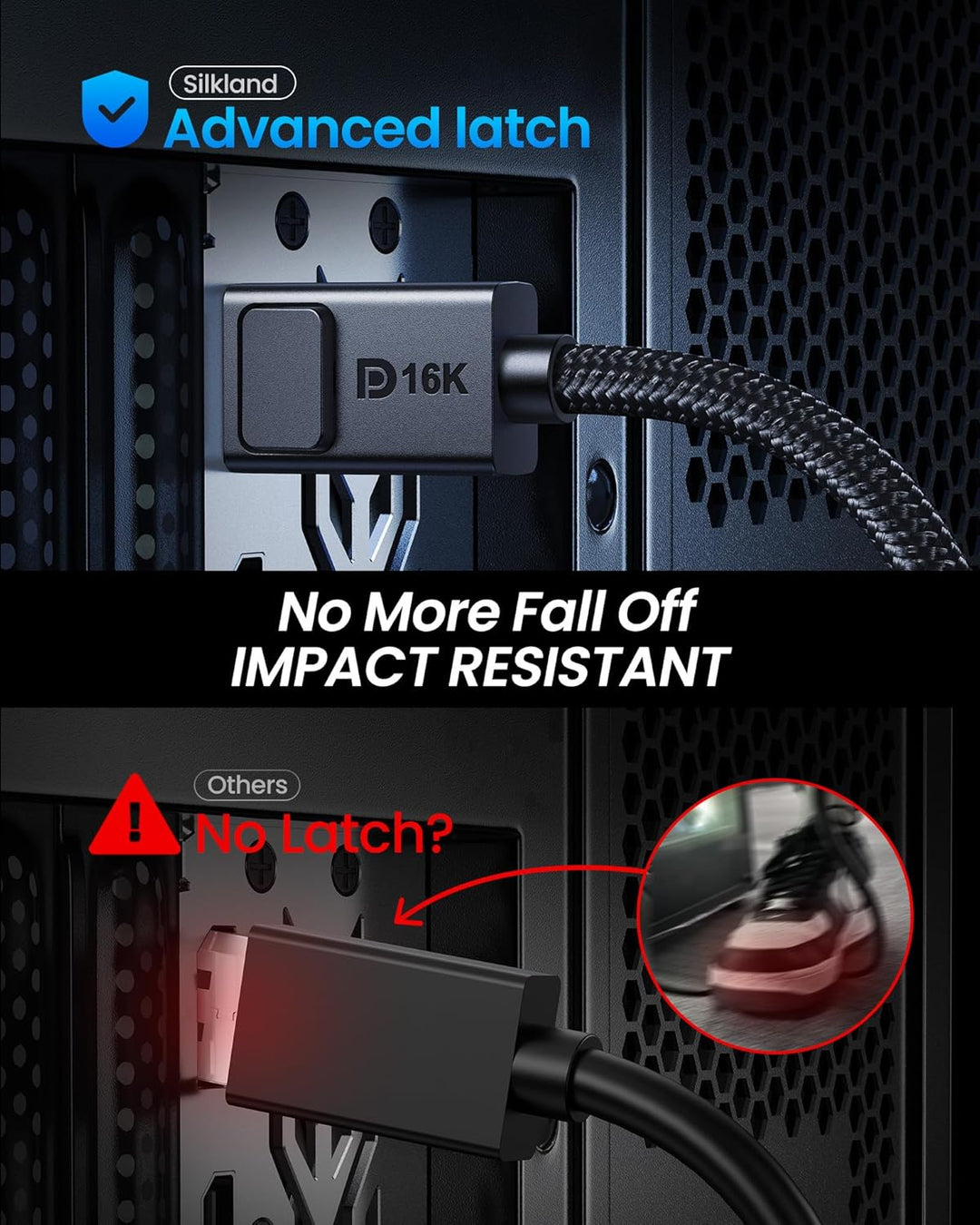 Silkland 54Gbps DisplayPort Kabel 2.1 3M [VESA-zertifiziert], 8K@165Hz 4K@500Hz/360Hz/240Hz DP 2.1 K