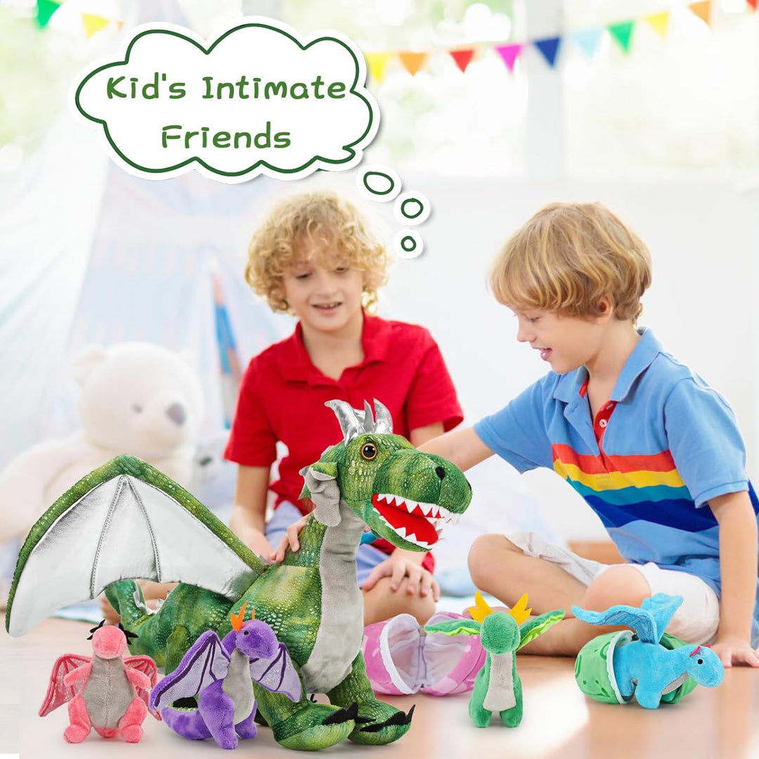 MorisMos 55cm Stehend Drache Kuscheltier mit Baby im Bauch, Grün Gross Plüschdrache Kuscheltiere XXL