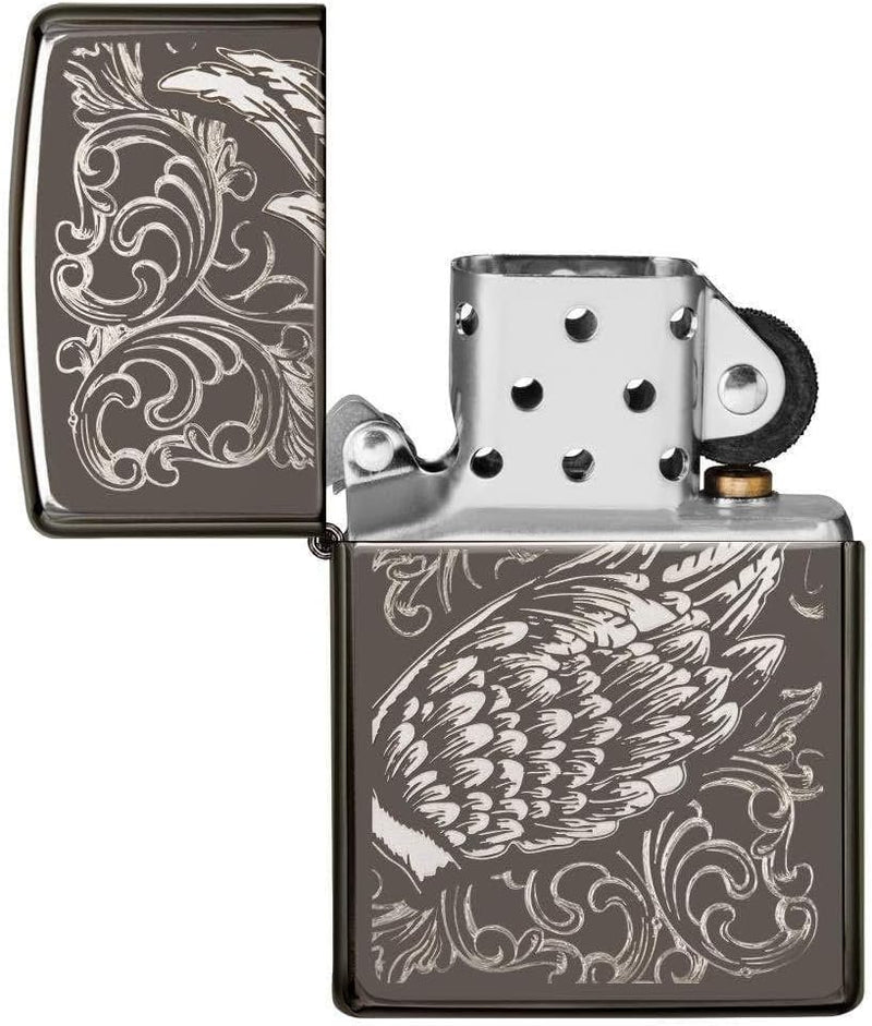 Zippo - Filigree Flame and Wings, Black Ice - Sturmfeuerzeug, befüllbar, in hochwertiger Geschenkbox