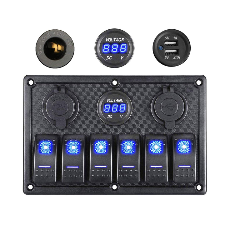 Thlevel wasserdichte 6 Gang Schalter Panel Rocker Schalttafel, 12V/24V Digitaler Spannungsmesser, Do