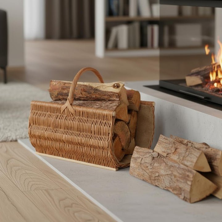 BOGATECO Weidenkorb mit Griff | Kaminkorb 50X35X25 | Handgewebt | Holzkorb mit Verstärkung 50 x 25 x